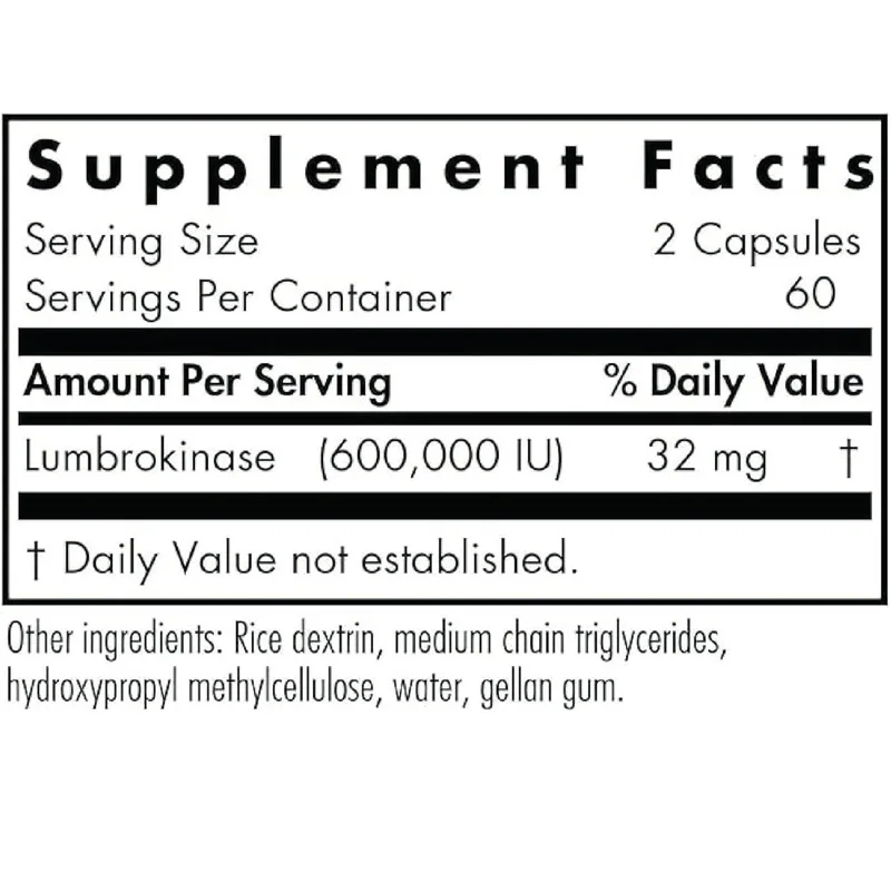 Lumbrokinase supplement - circulatory system support, supporting blood circulation within normal range -60 vegetarian capsules