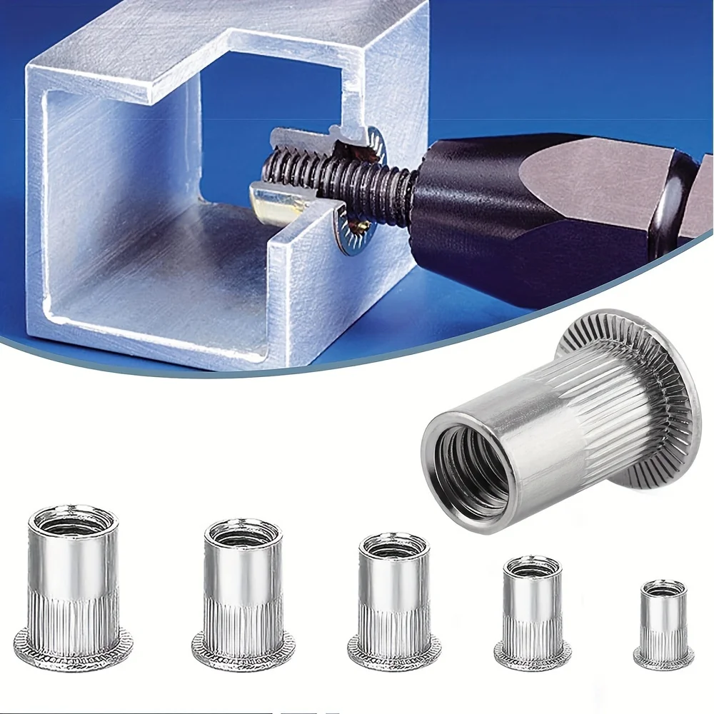 130pcs Rivet Nut Tool Kit Metric Combination Set Aluminum Knurled Flat Head Thread Insert Nut Set for DIY Projects