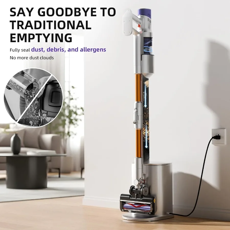 Aspirapolvere senza fili con filtro HEPA Rilevamento di potenza Pulito Sistema vuoto automatico di svuotamento Attacco portatile ricaricabile S