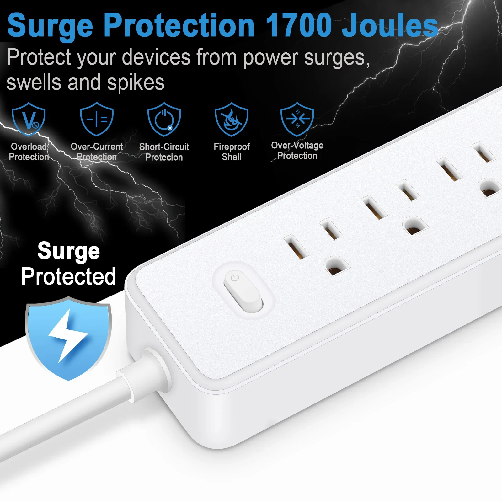 US Power Strip Sockets 4/5 Outlets with 3 Us Quick Charging Socket Lightning Protection Overload Protection 10A 110/220V Socket