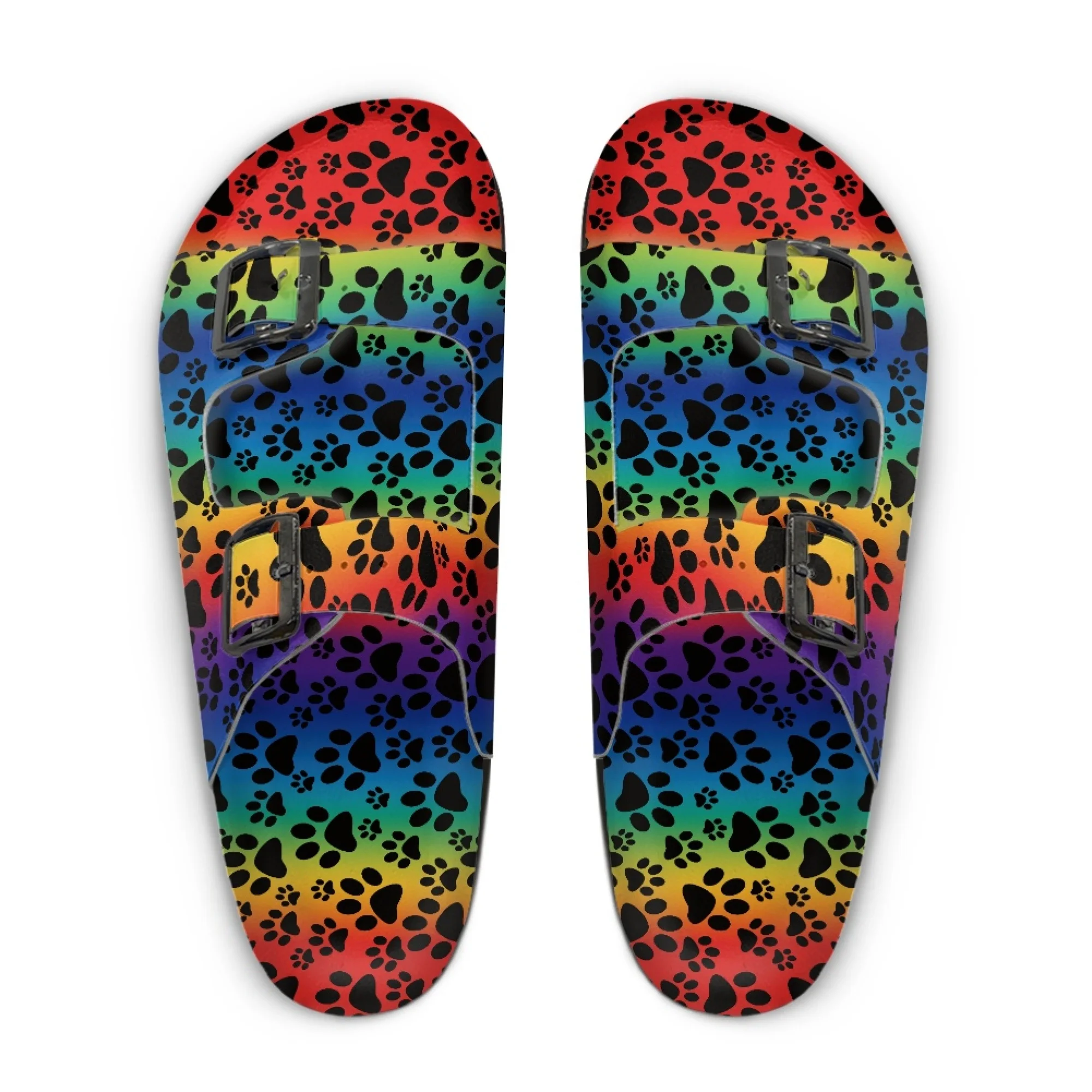 Dog Paw Pattern Home Custom Slippers High Quality Unisex Fashion Casual Double Buckle Double Strap Wooden-soled Slippers