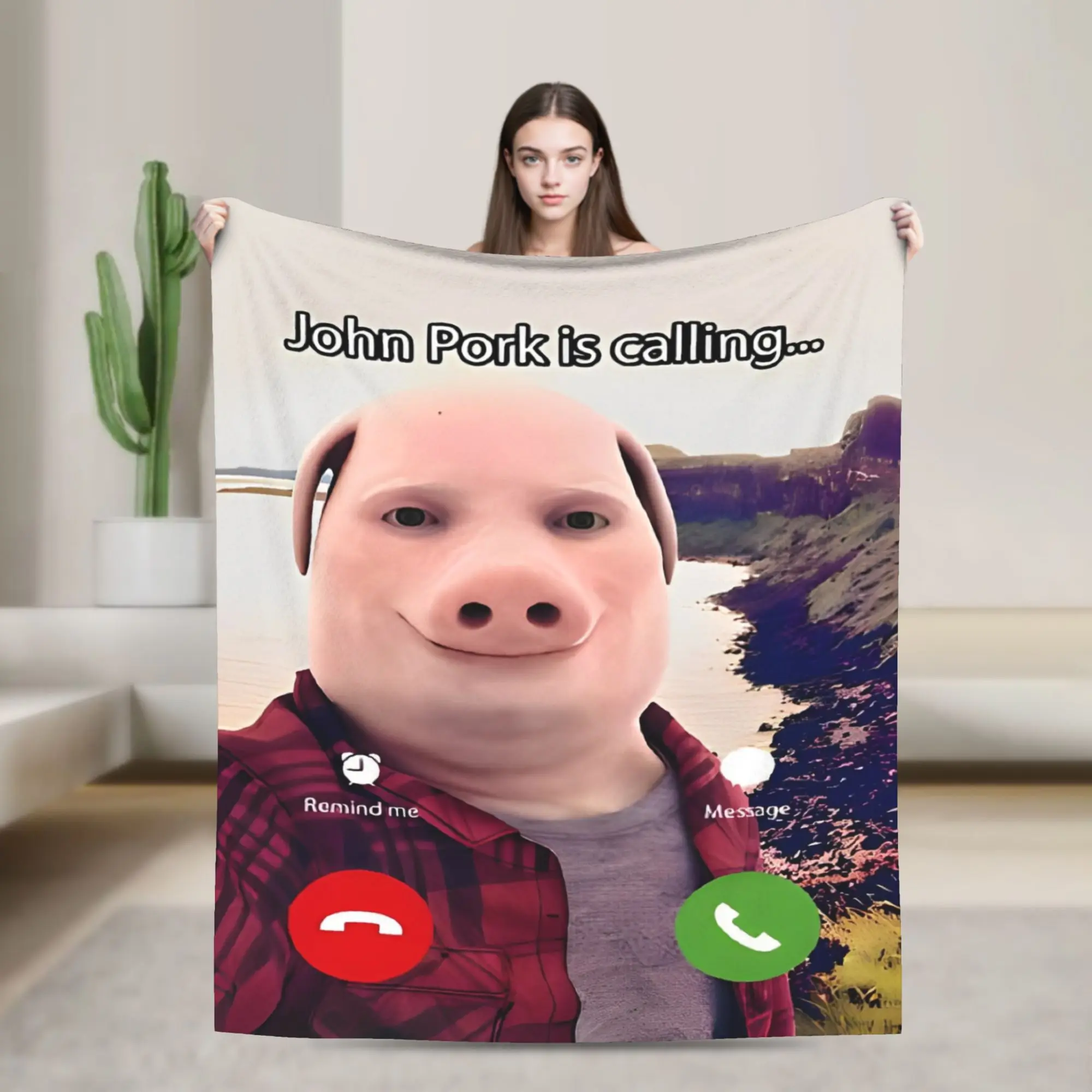 John Pork Is Calling Wool Blanket  Vintage Throw Blankets for Home Hotel Sofa  150*125cm Bedspreads