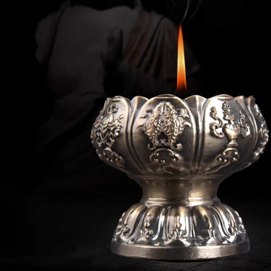 Eight auspicious butter lamp holder ever-burning lamp zinc-copper alloy boutique Buddha lotus lamp