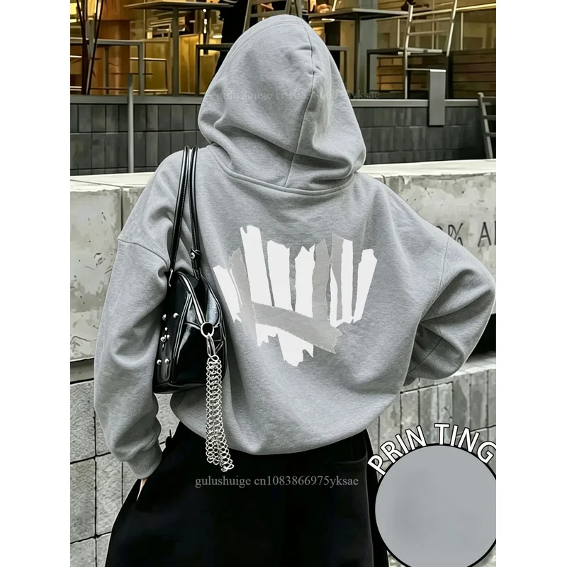 Streetwear Oversized Pullover Hoodie Abstract White Graphic Print Fall Winter Daily Wear Halloween Gift For Him Her