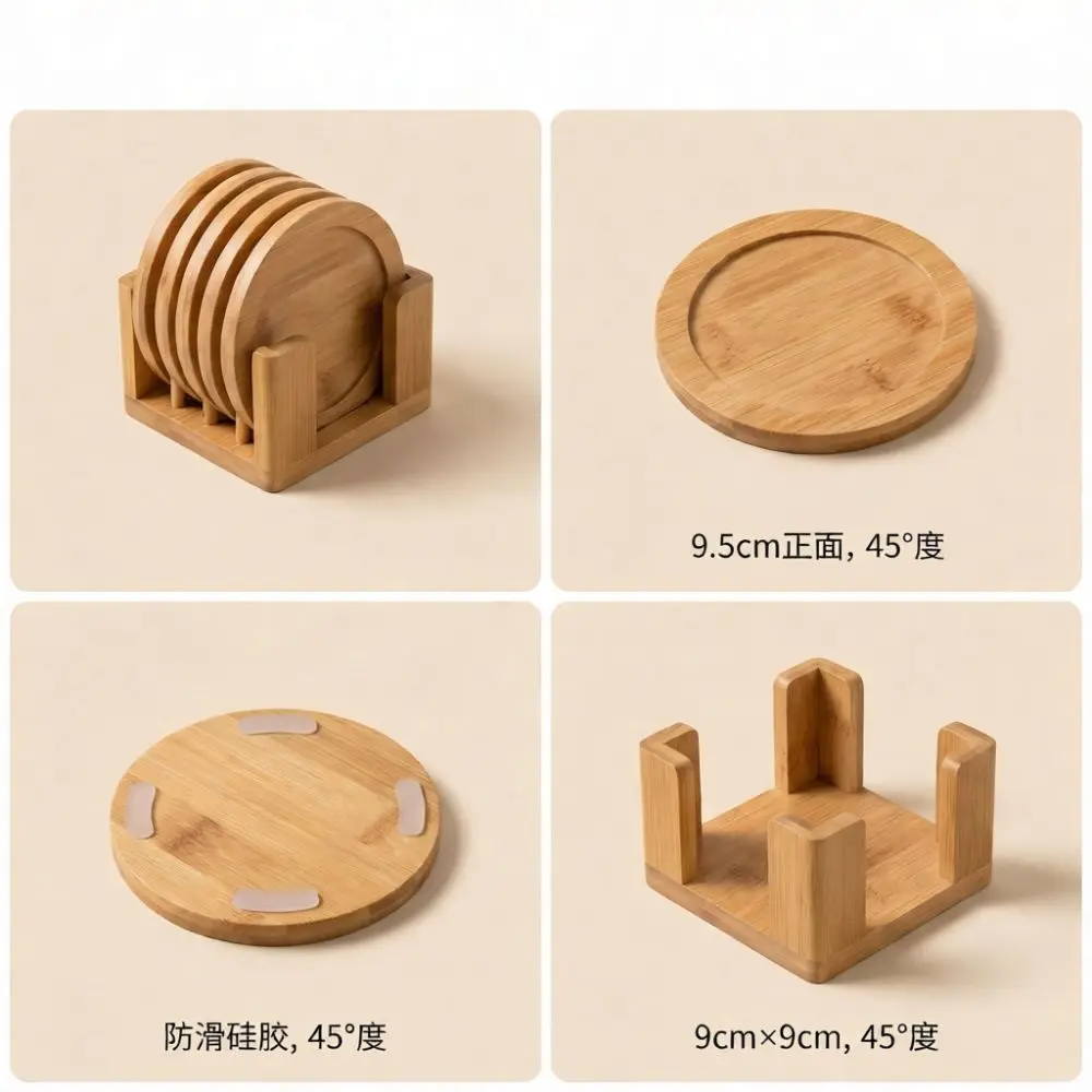 Decorative Bamboo Coaster Set Round Heat Insulation Placemat With Base Practical Table Protective Tool Kitchen Accessory