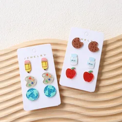 3Pairs/Set Pencil Apple Earth Drawing Board Acrylic Stud Earrings Teacher Earring Graduation Teacher's Day Jewelry k1012