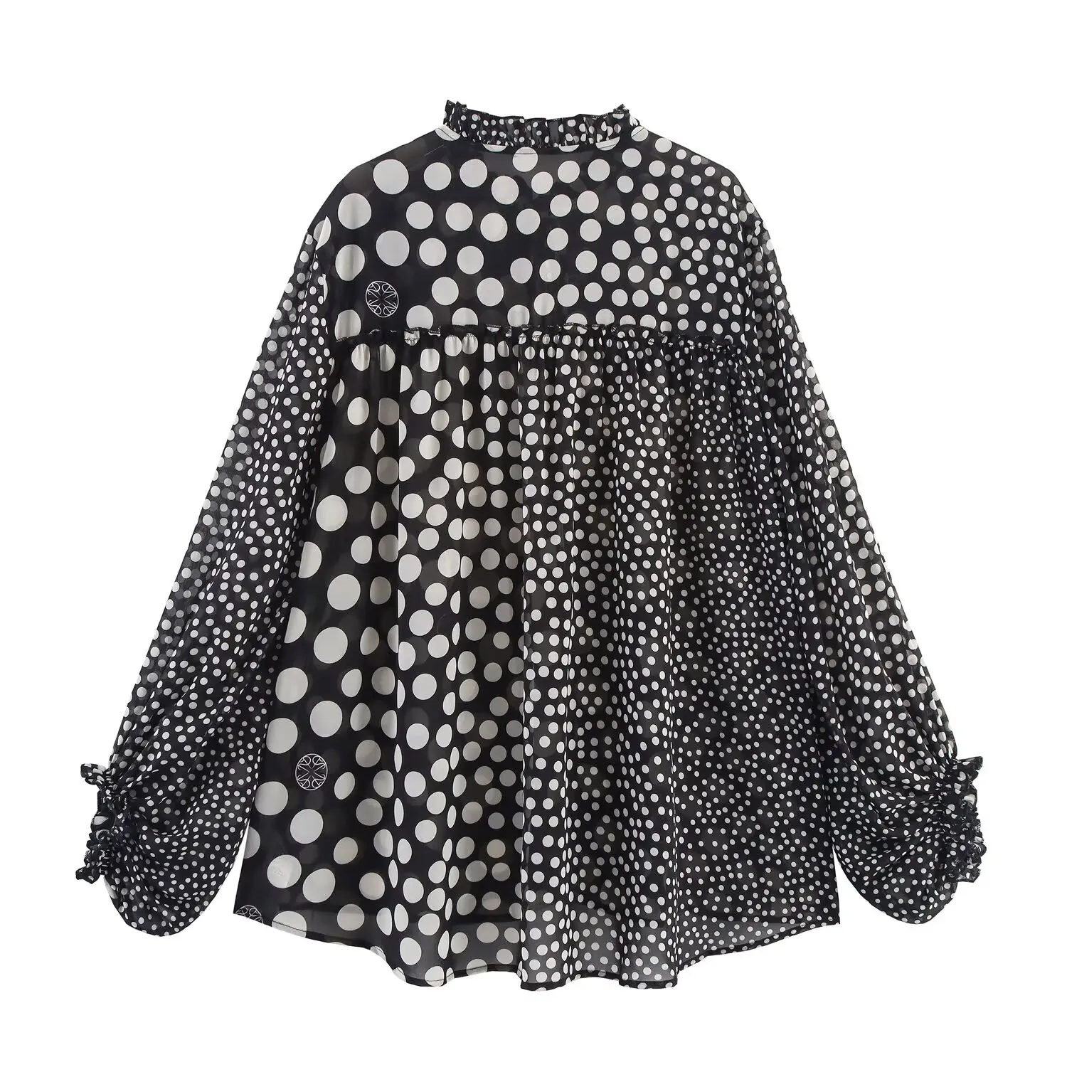 

ZBZR Spring New Women's Faionable Simple Stand Collar Long Sve Polka Dot Print irt Casual Loose Polyester Fiber irt