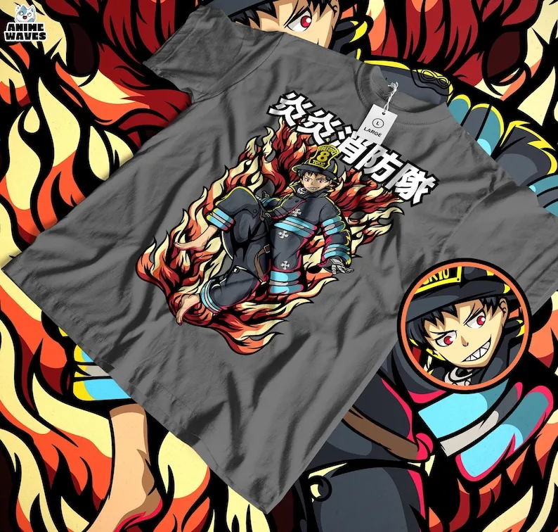 Flame Hero Unisex T-shirt - Japanese Anime Manga Style, Modern Firefighter Warrior, Otaku Apparel,