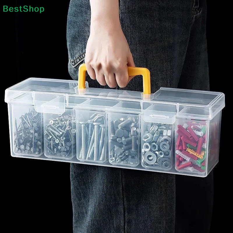 〔Q〕Plastic Hardware Organizer Box, Clear Small Parts Storage Box with Handle, Divided Container for Screws, Nuts, Bolts