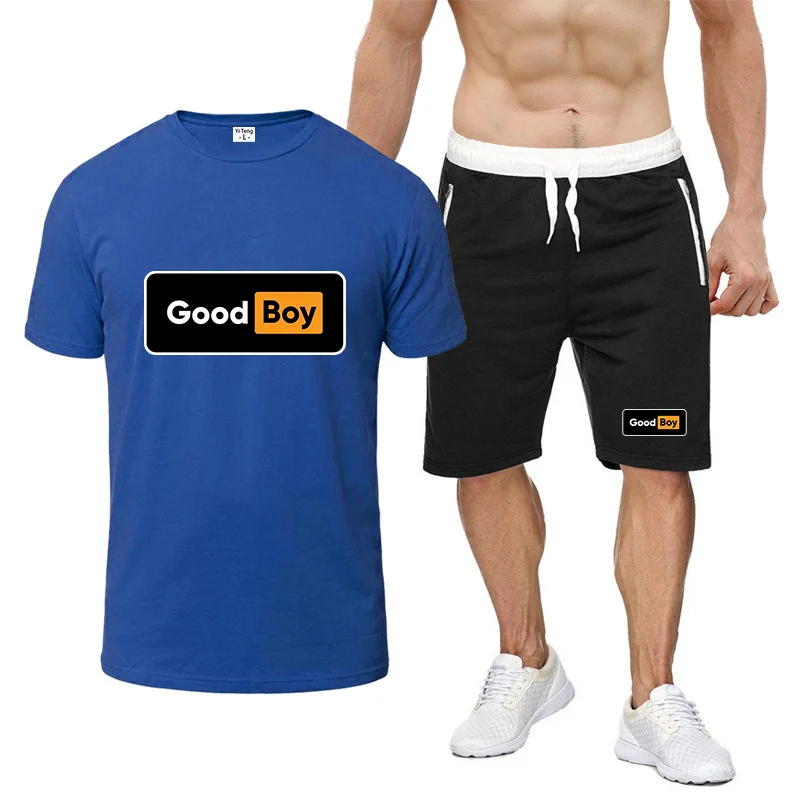 Nuovi uomini Good Boy Fashion Manica corta Palestra Corsa Girocollo T-shirt Allenamento Sport Top leggero Pantaloni Tute