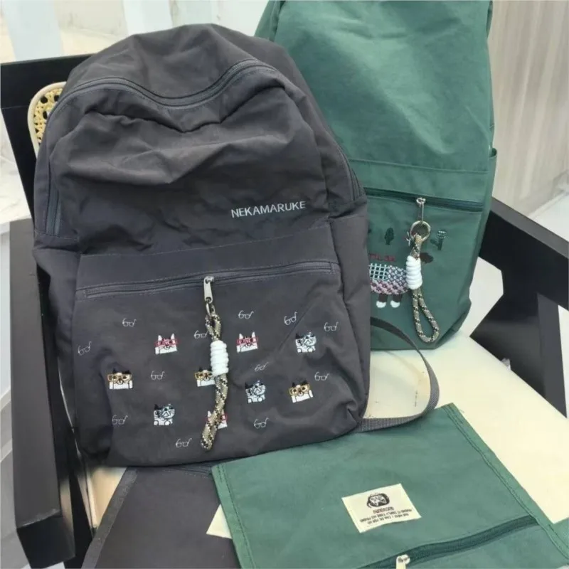 Embroidered Cat Student Backpack Women Japanese Large Capacity Travel Backpack Ladies Lightweight Simple Cute Mochilas Mujer New