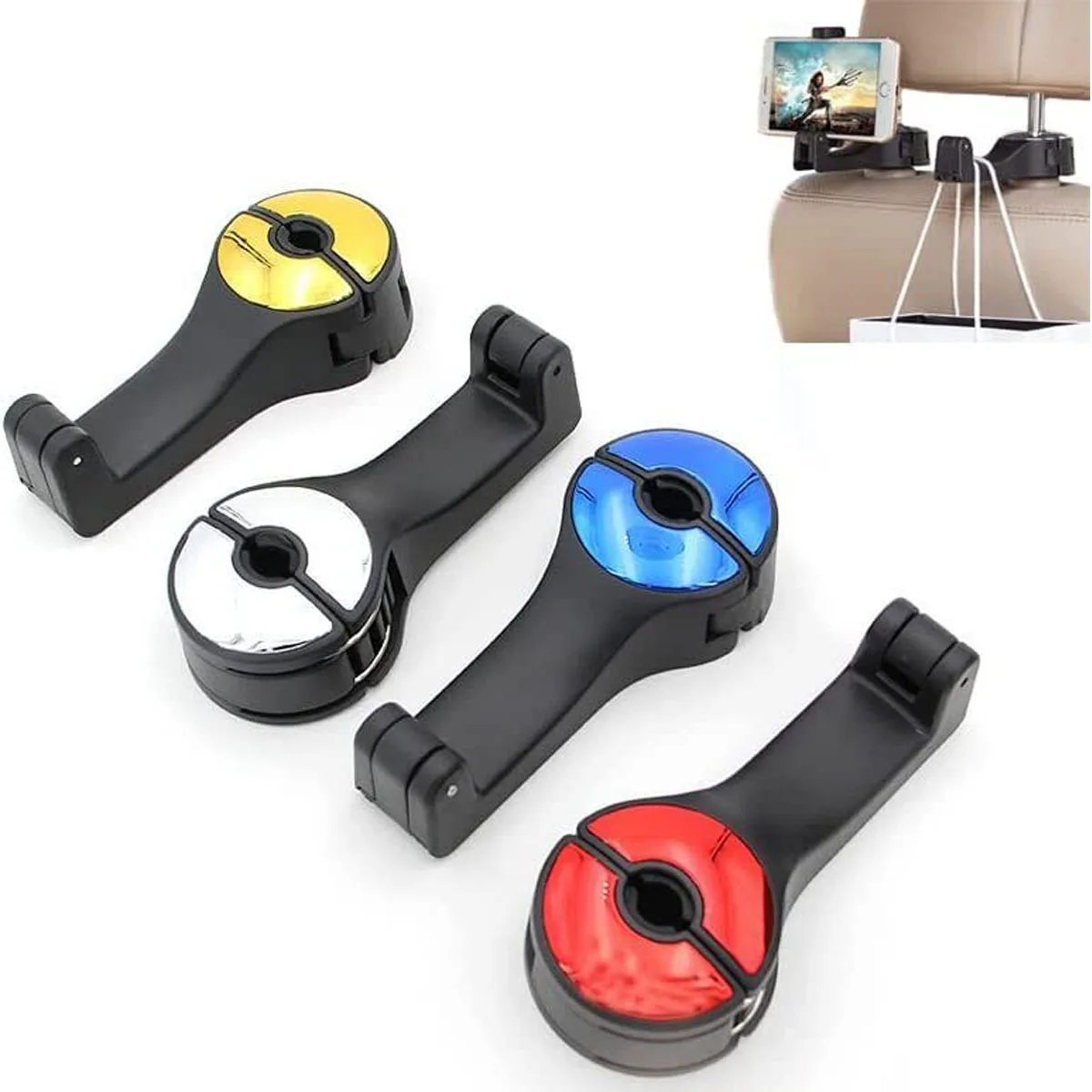 1/2/5Pcs 2 in 1 Car Headrest Hidden Hooks with Mobile Phone Support Holder Universal Car Seat Back Storage Hangers Hanging Hooks