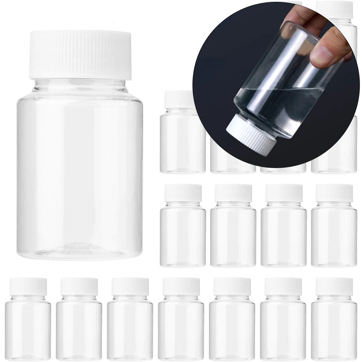 5PCS Plastic Reagent Packing Bottle 15ml/20ml/30ml/50ml/100ml PET Clear Seal Bottles Solid Powder Medicine Pill Vials Containers