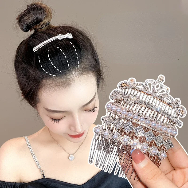 Rhinestones Crystal Hairclips Fashion Hair Combs Metal Glitter Shiny Hairpins for Women Hair Styling Accessories Bun Headdress