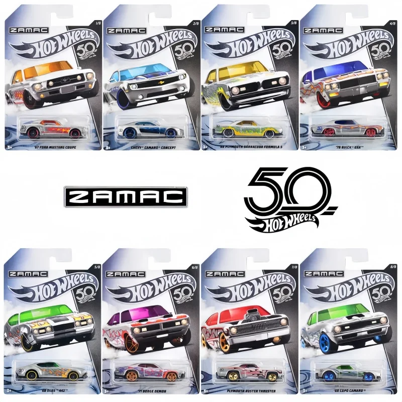 Hot Wheels 50th Anniversary ZAMAC Flames Series Complete 8 Car Set 1:64 Scale Diecast Collectible Vehicle New And Unopened
