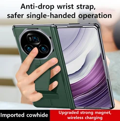 Leather Phone Case for Honor Magic V3 Vs3 Vs2 Magnetic Wrist Strap Stand Kickstand Cover With Anti-peeping Protection Flim