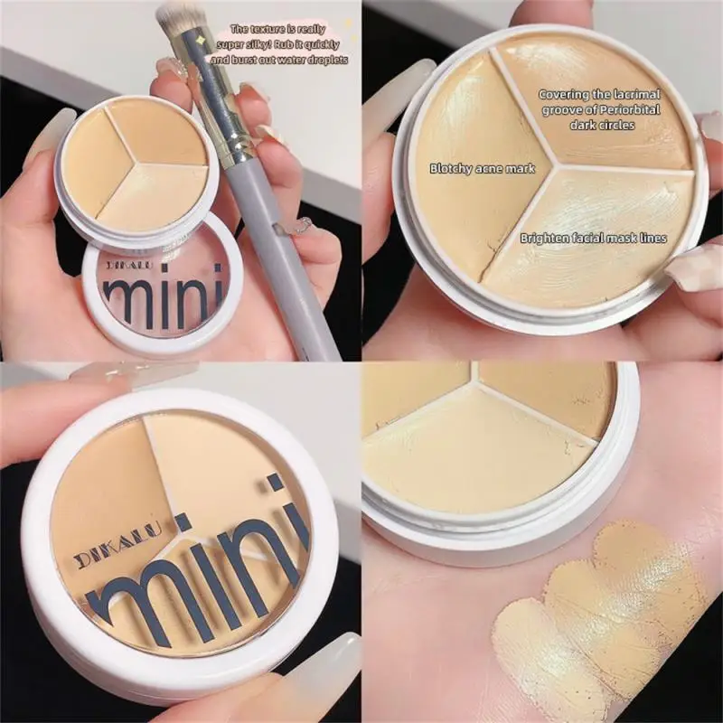 Contour Concealer Palette with Brush 3-Colors Full Coverage Acne Spot Dark Circles Concealer Cream Moisturizing Makeup Cosmetics