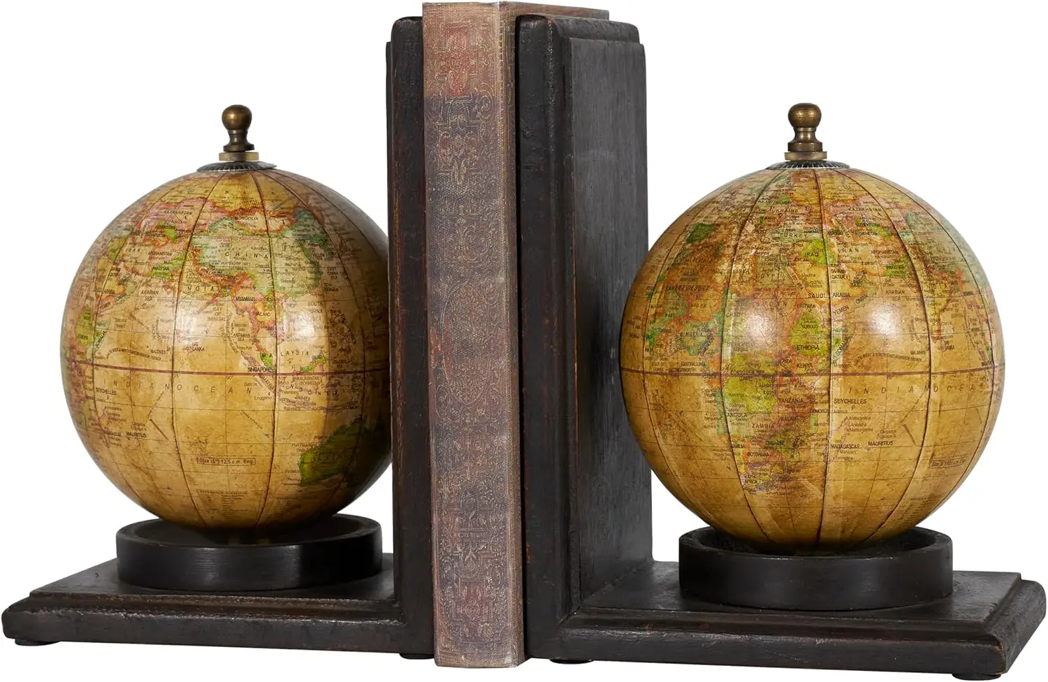 

Wood World Map Decorative Bookends Globe Non Skid Bookends, Set of 2 Office Bookends8"H, 6"W, Brown