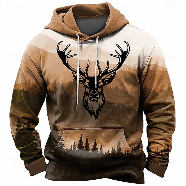 Men's Deer Hoodie Hoodies Hoodies Sweatshirts Hoodies Everyday 3D Printing Vacation Hunting Streetwear Brown Dark Blue Printed