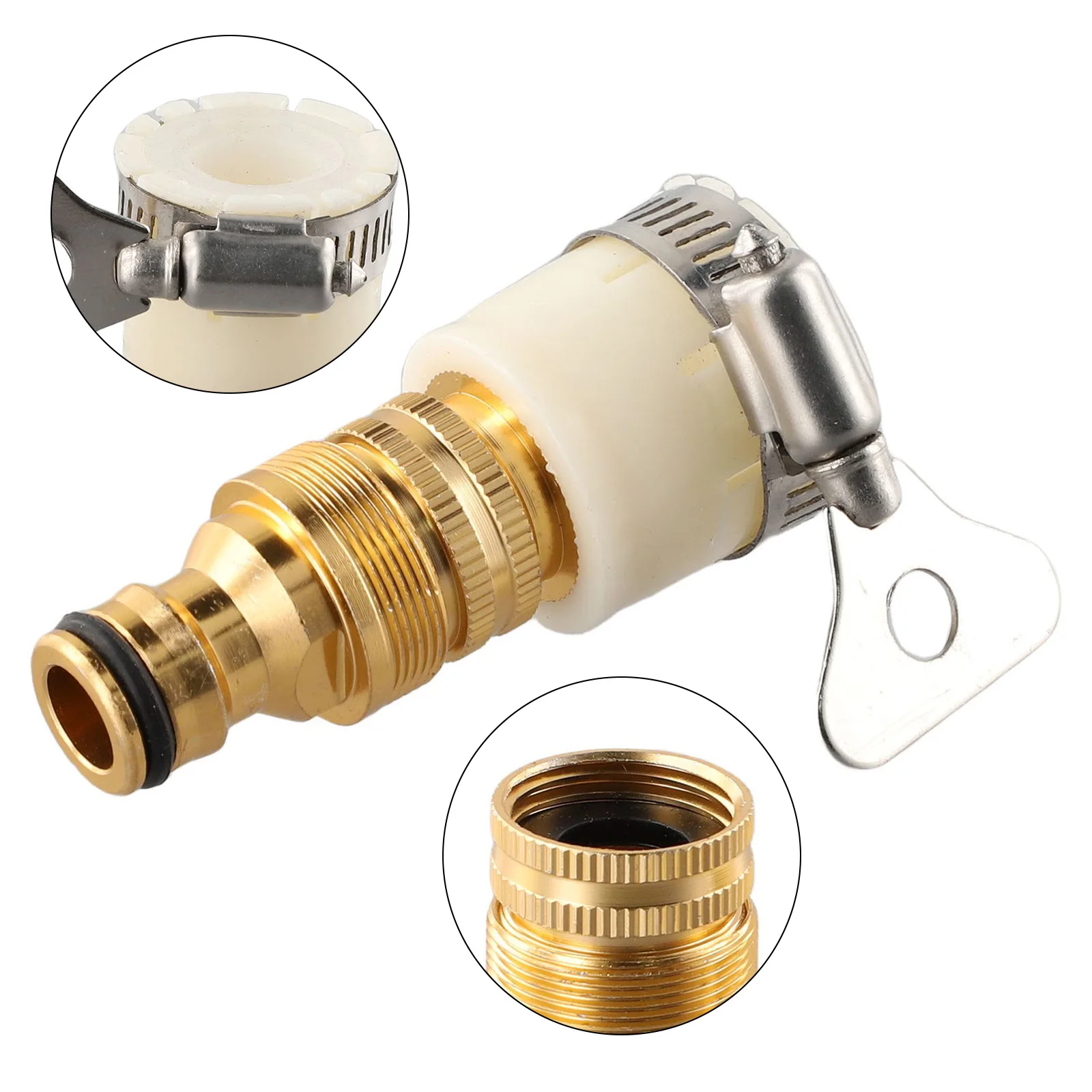 

Durable Faucet Adapter Tap Connector Dishwashers Fitting Garden Mixer Pipe Water Hose White&Gold 1 Set 15-23mm