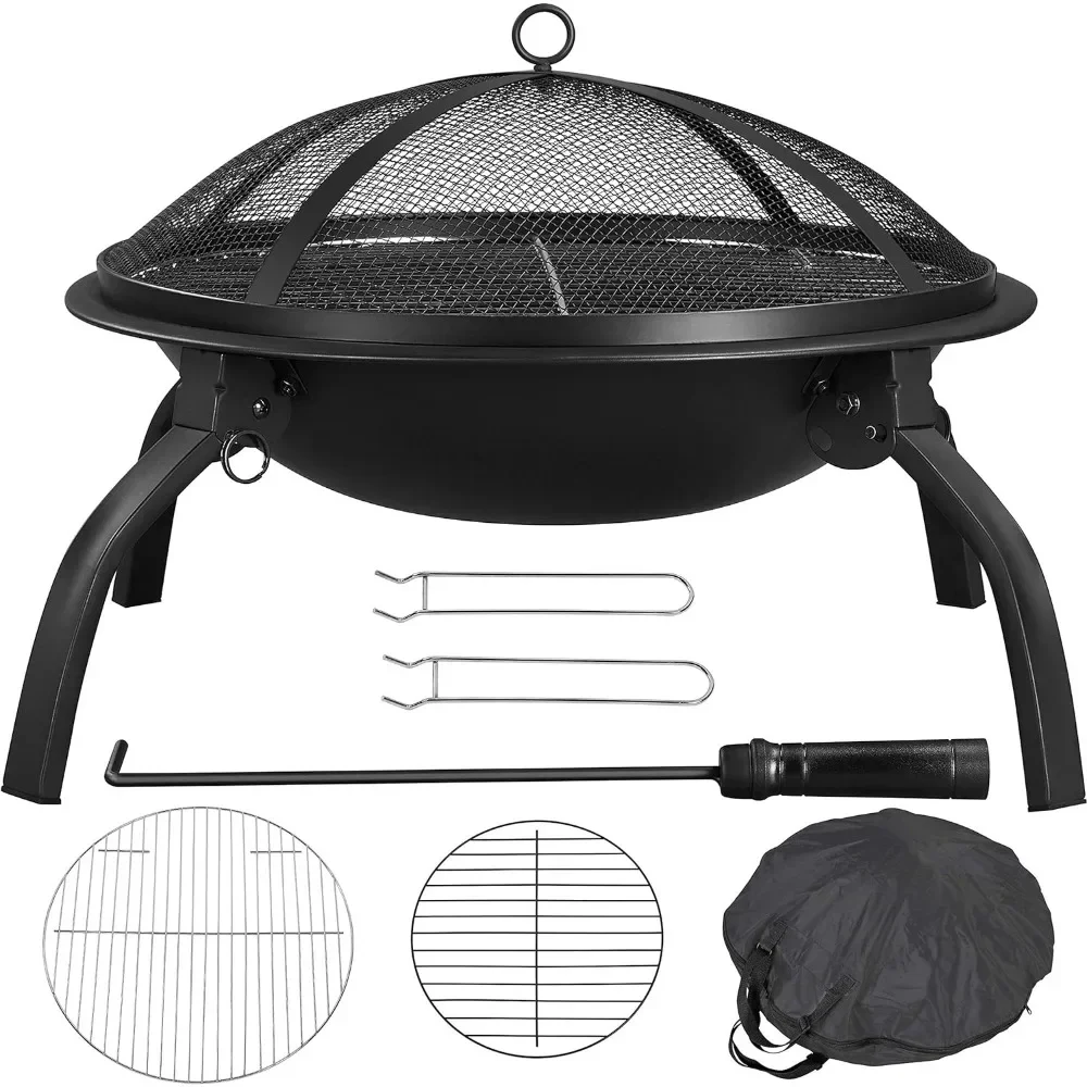 

21inch Fire Pit Portable Folding Steel Fire Bowl Garden Treasures Fire Pit for Outside Fireplace with Carrying Bag, BBQ Grill