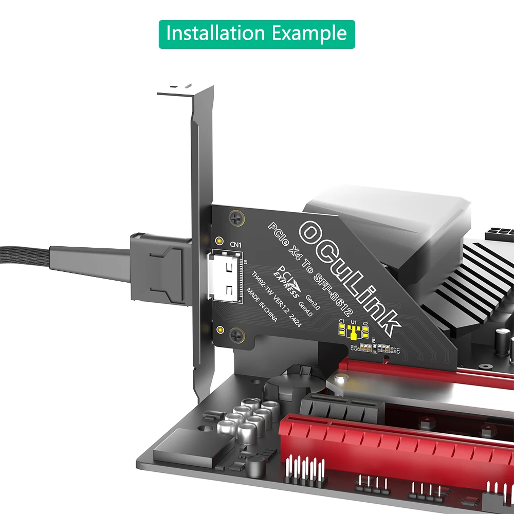 TISHRIC PCIE 1X 4.0 إلى Oculink SFF 8611/8612 محول مع قوس طويل الملف الشخصي PCI Express X4/X1 SSD إلى U.2 SFF-8612 محول