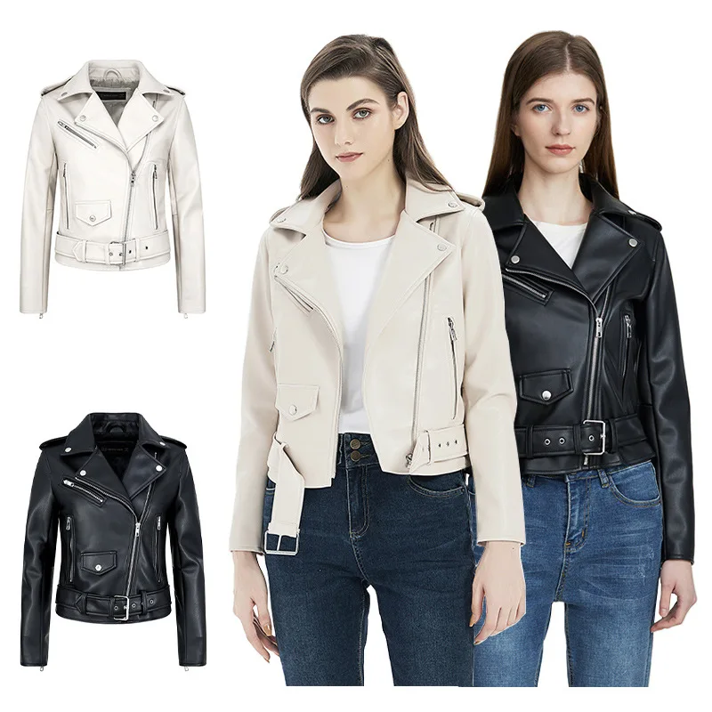 

Autumn/Winter Women's Vintage Fashion Slim-fit Biker Leather Jacket High-street Slim-fit Notch Lapel Zipper Outwear