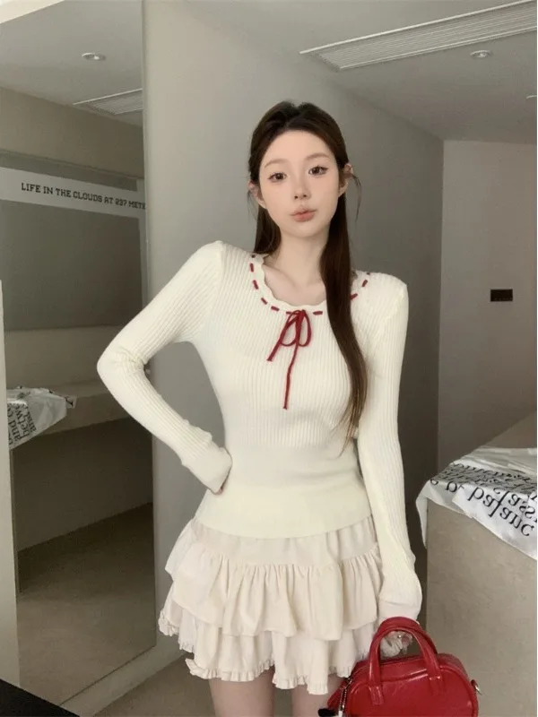 

Sweet Knot Slim Fit Knitted Sweater Women's Spring Faionable Base Layer irt Anti-Aging Outerwear Top