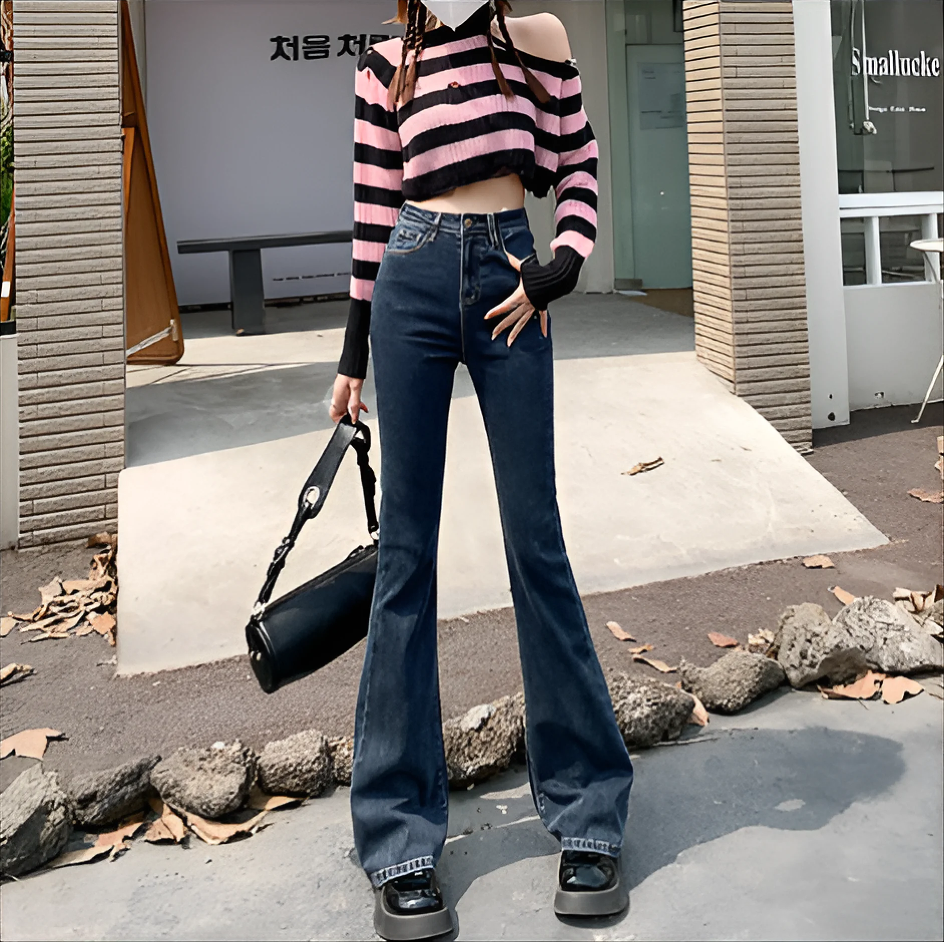 

Bootcut Jeans Y2K Plus Size Women Buttons Destroyed Beach Vaquero Pantalon Bright Lines Rolled Candy Detail A Line Lower Garment