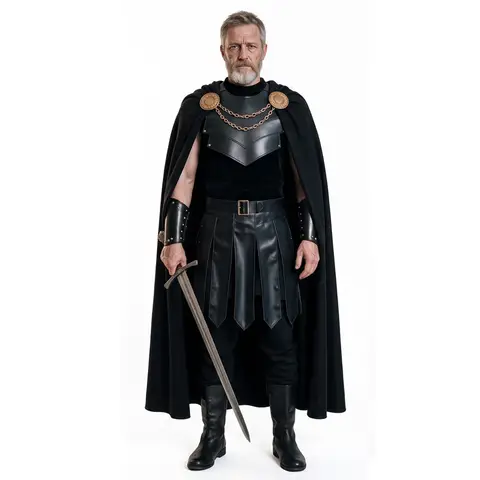 Movie The Odyssey Agamemnon Cosplay Costume Medieval Roman Knight Cape Outfit Halloween Party Cos Black Armor Cloak Suit for Men