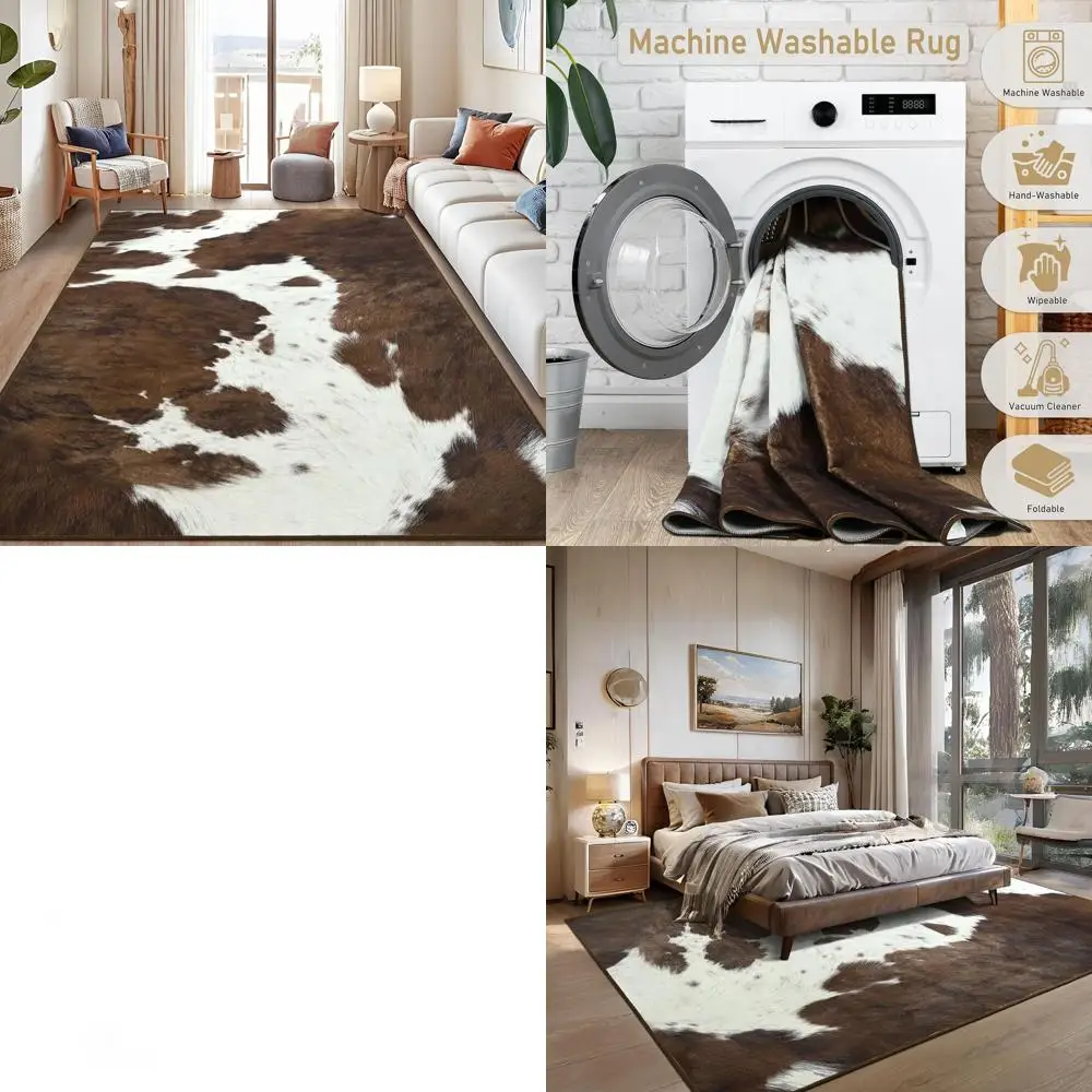 

Area Rugs for Living Room, 5x7 Machine Washable Cow Print Rug, Non-Slip Low Pile Indoor Floor Rug, Carpet for Bedroom Dining Roo