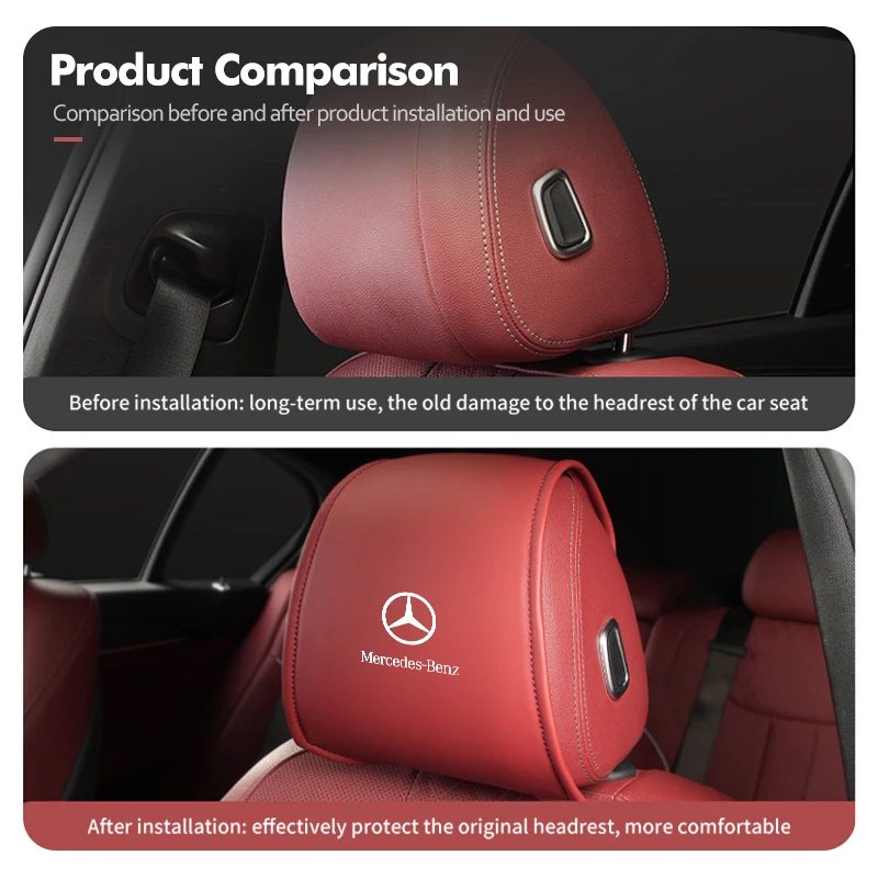 Leather Car Seat Back Headrest Pillow Dustproof Protector Cover For Benz AMG A C E S G Class W201 W210 W108 W204 W205 W203