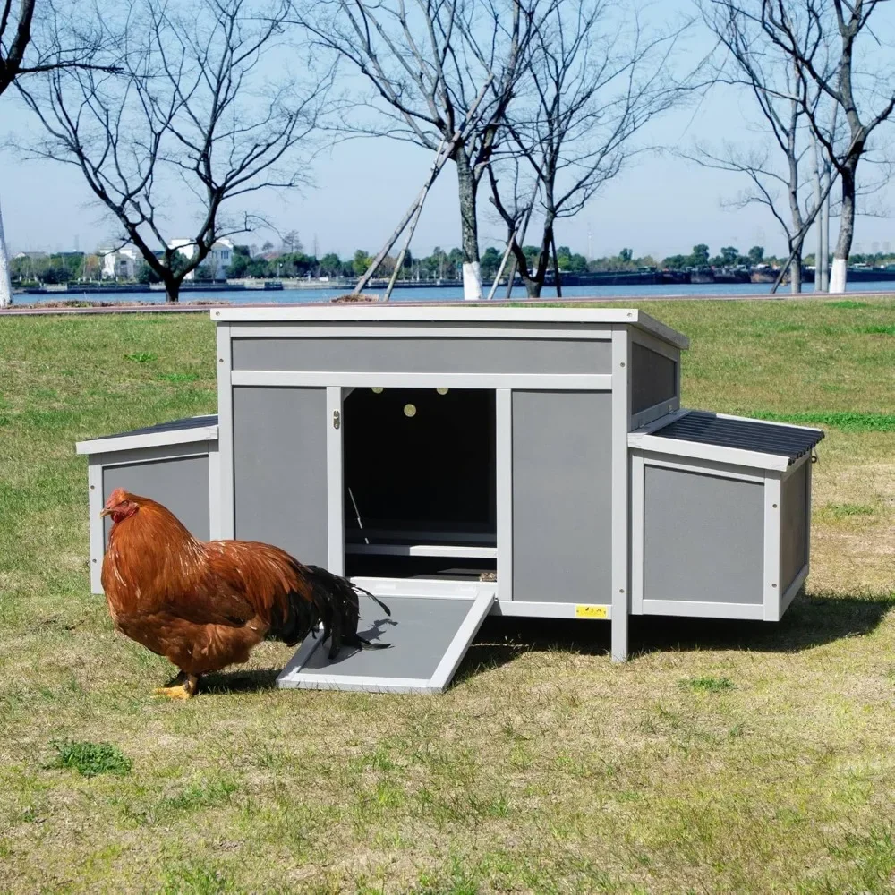 

Durable Assembled Wooden 59" L Outdoor Large Chicken Coop with Two Nesting Boxes Indoor Weatherproof Rabbit Hutch Duck Cage