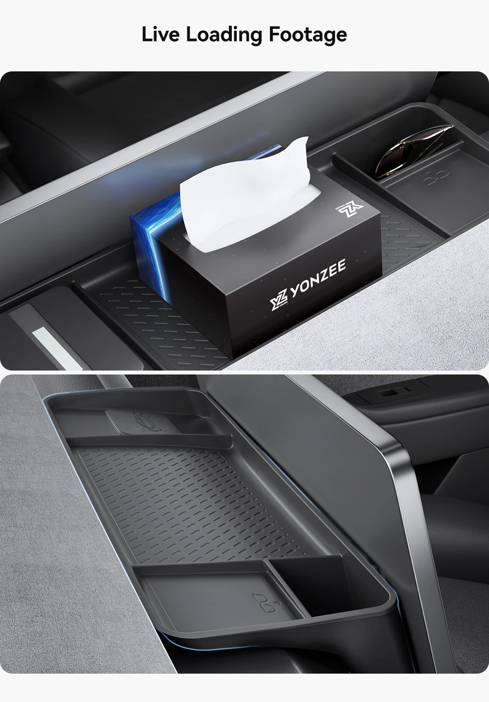Aufbewahrungsbox für die Rückseite des Displays, Organizer, Halterung für das Armaturenbrett, Taschentuchbox, Zubehör für Tesla Model Y Juniper, Model 3 Highland. – Detail 12