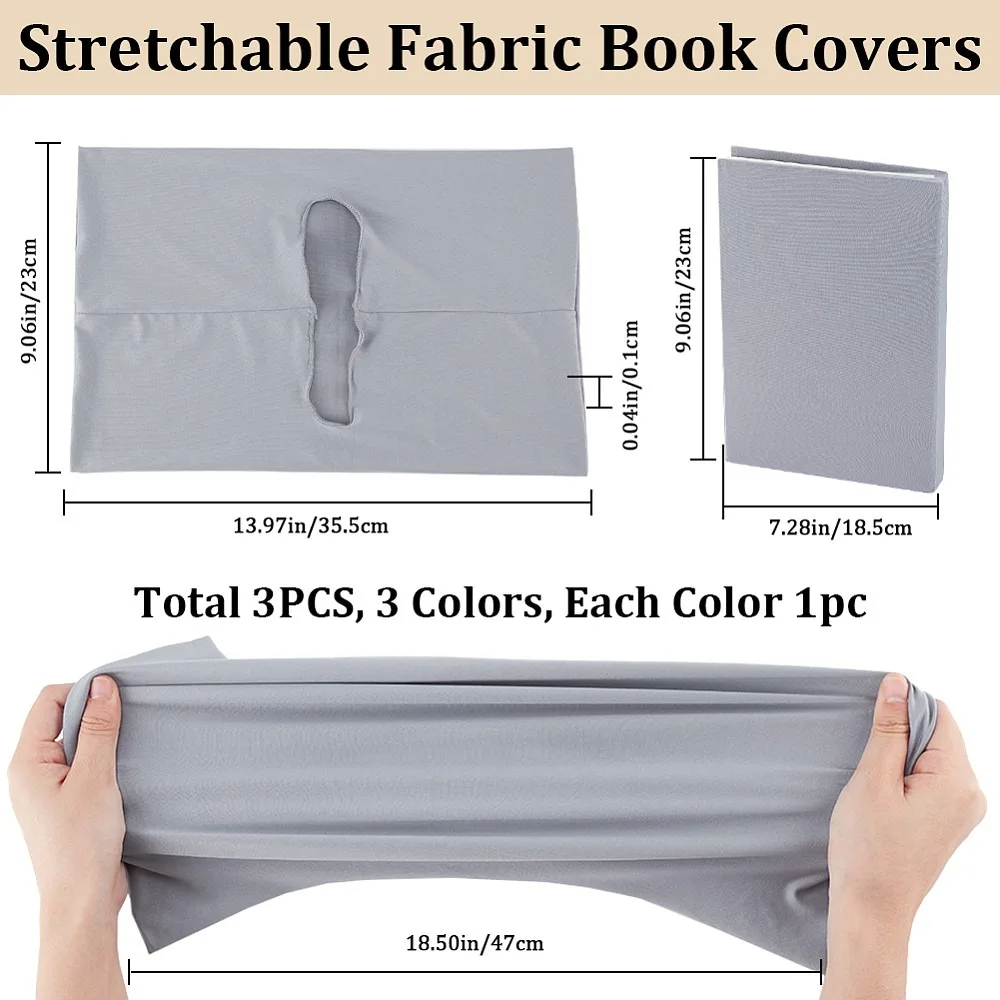 Elastic Fabric Book Covers Mixed Color 235~240x365~385x1~3mm Inner Diameter: 142x40mm 3pcs.