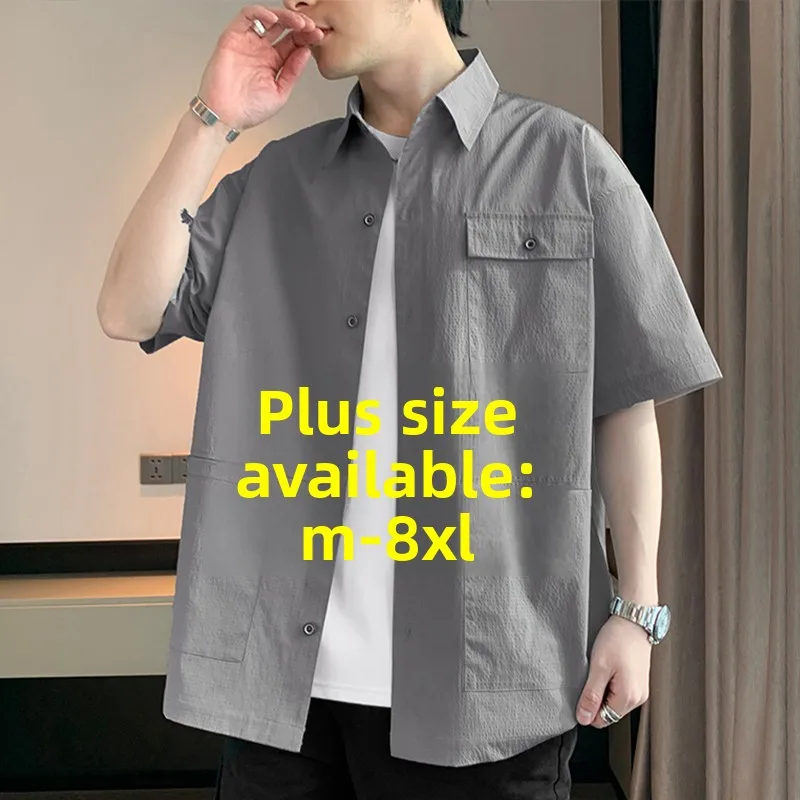 

Casual Ice Silk ort Sve irt Thin Flip Collar Men's Summer Lightweight Polyester Fiber Youth Faion Loose Fit CleanFit