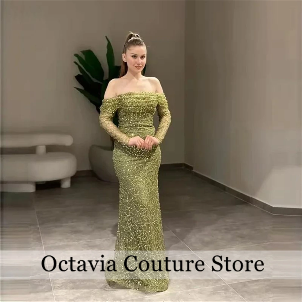 

Sexy Long Sleeves Prom Gown For Women Mermaid Formal Dress Sparkly Sequined Evening Dresses Strapless Party Gala Customized