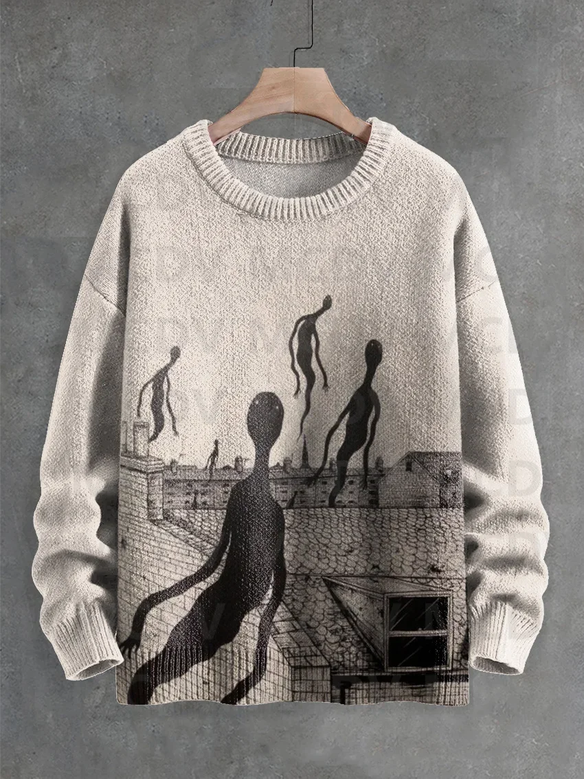 

Shadows Flying Out of The House Decorative Pattern Knit Pullover Sweater Men's For Women's Pullover