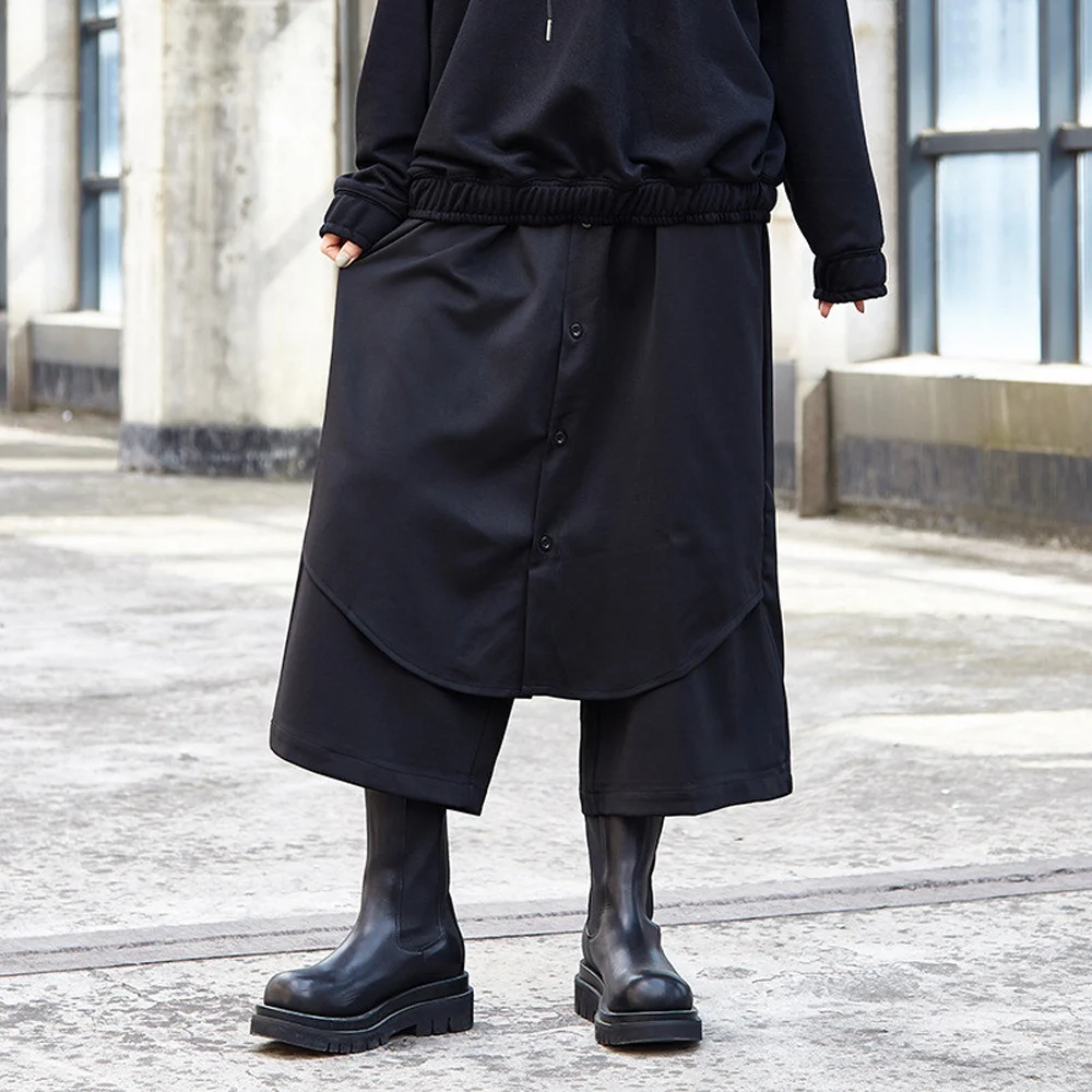 Men's Gothic Skirt Shorts Wide Leg Loose Fit Casual Streetwear Knee Length Harem Shorts Spring Summer
