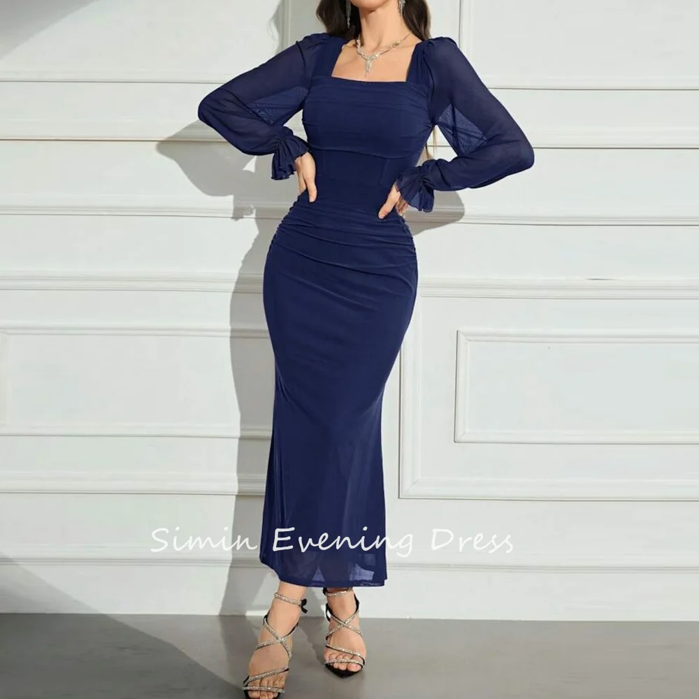 

Simin فستانس Customized Straight Square Neckline Saudi Ruffle Prom Gown Simple Arab Evening Elegant Party dresses for women 2024