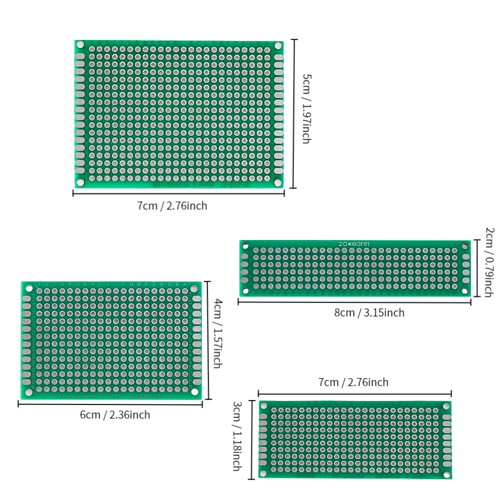 Imagem -02 - Universal Pcb Prototipo Board Circuito Protoboard Prototipagem 2x8 3x7 4x6 5x7cm Cada Misto Stripboard Duplo 20 Pcs