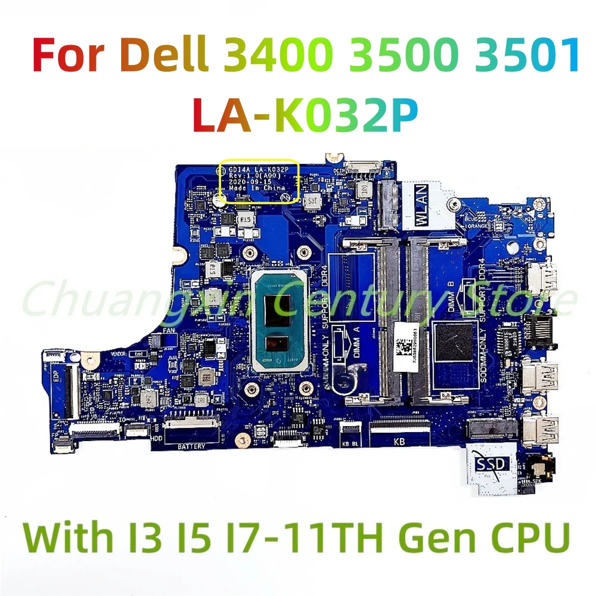 

LA-K032P motherboard is suitable for Dell 3400 3500 Inspiron 3501 laptop with I3 I5 I7-11TH CPU, 100% tested OK