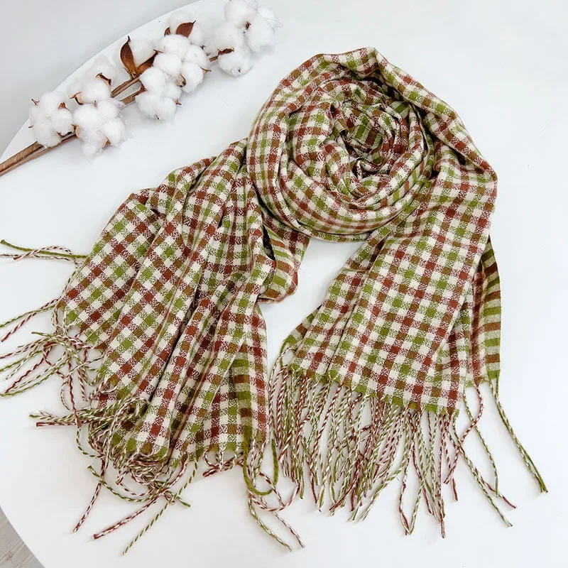 Plaid Keep Warm Scarf For Women Thick Cashmere-like Showl