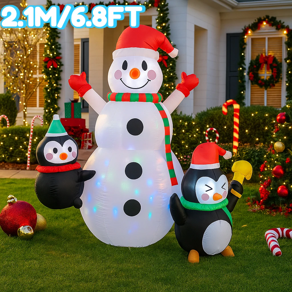 2.1 متر/6.8FT زينة عيد الميلاد لعبة قابلة للنفخ ثلج البطاريق ساحة المنزل الحلي مع مصباح ليد عيد الميلاد لعبة ديكور خارجي