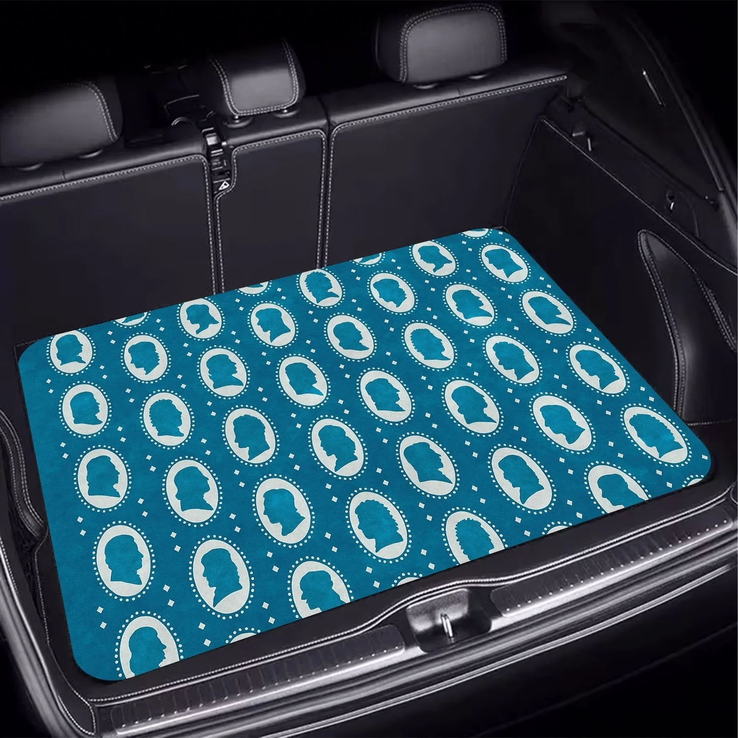 Car Trunk Mat, Blue Background Vintage Portrait Silhouette Print Cargo Liner, Non-Slip Rear Trunk Protector, Women Car decor, Car Accessories, Interior Decoration Mat, Universal Fit For SUV Sedan Truck, Cla
