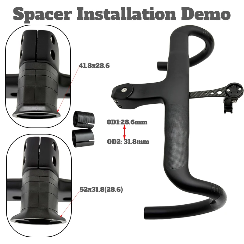 Aero Carbon Integrierter Rennrad-Lenker mit Vollständiger Interner Kabelführung, Passend für OD1 OD2, 28,6-31,8mm Gabeladapter für Rennräder – Detail 2