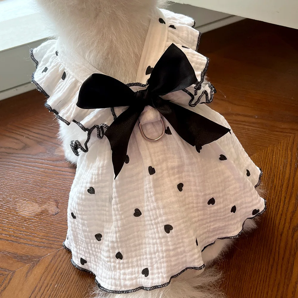

Summer Princess Dog Clothes Cute Heart Print Bow Dress for Chihuahua Puppy Sweet Skirt Cotton Dress for Girl Dog Pet Costume
