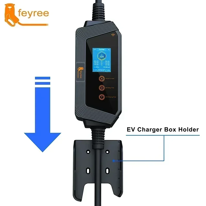 Feyree 22KW 32A 3 เฟส Type2 แบบพกพา EV Charger Wi-Fi APP ควบคุม EVSE กล่องชาร์จสถานีชาร์จสําหรับรถยนต์ไฟฟ้า Charger