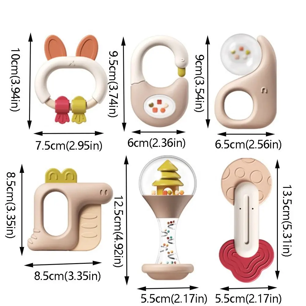 Sonajero creativo de silicona con forma de Animal para bebé, mordedor suave para la salud del bebé, diseño de anillo, mordedor de mano antimasqueteo, 5/6 Uds.