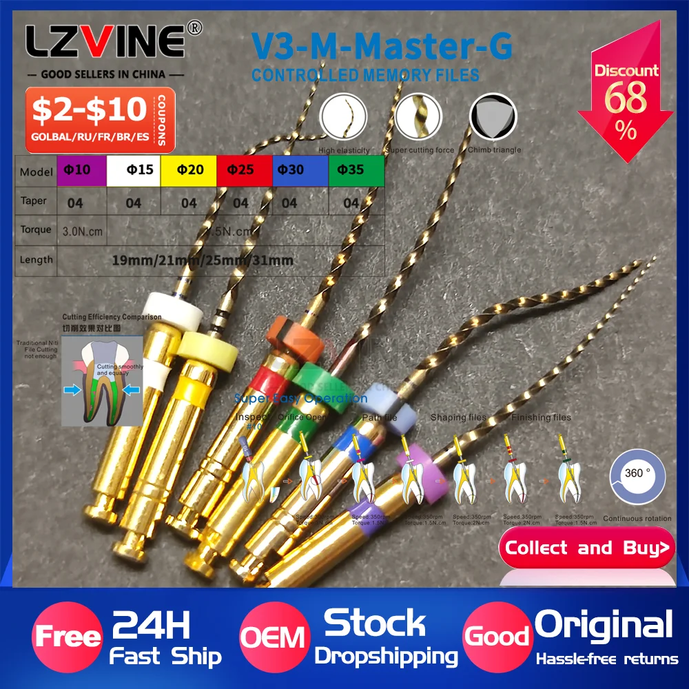 

Стоматологические гибкие Niti золотые эндодонтические файлы, двигатель с тепловой активацией, стоматологические дрели, инструмент 0406, коническое стоматологическое оборудование